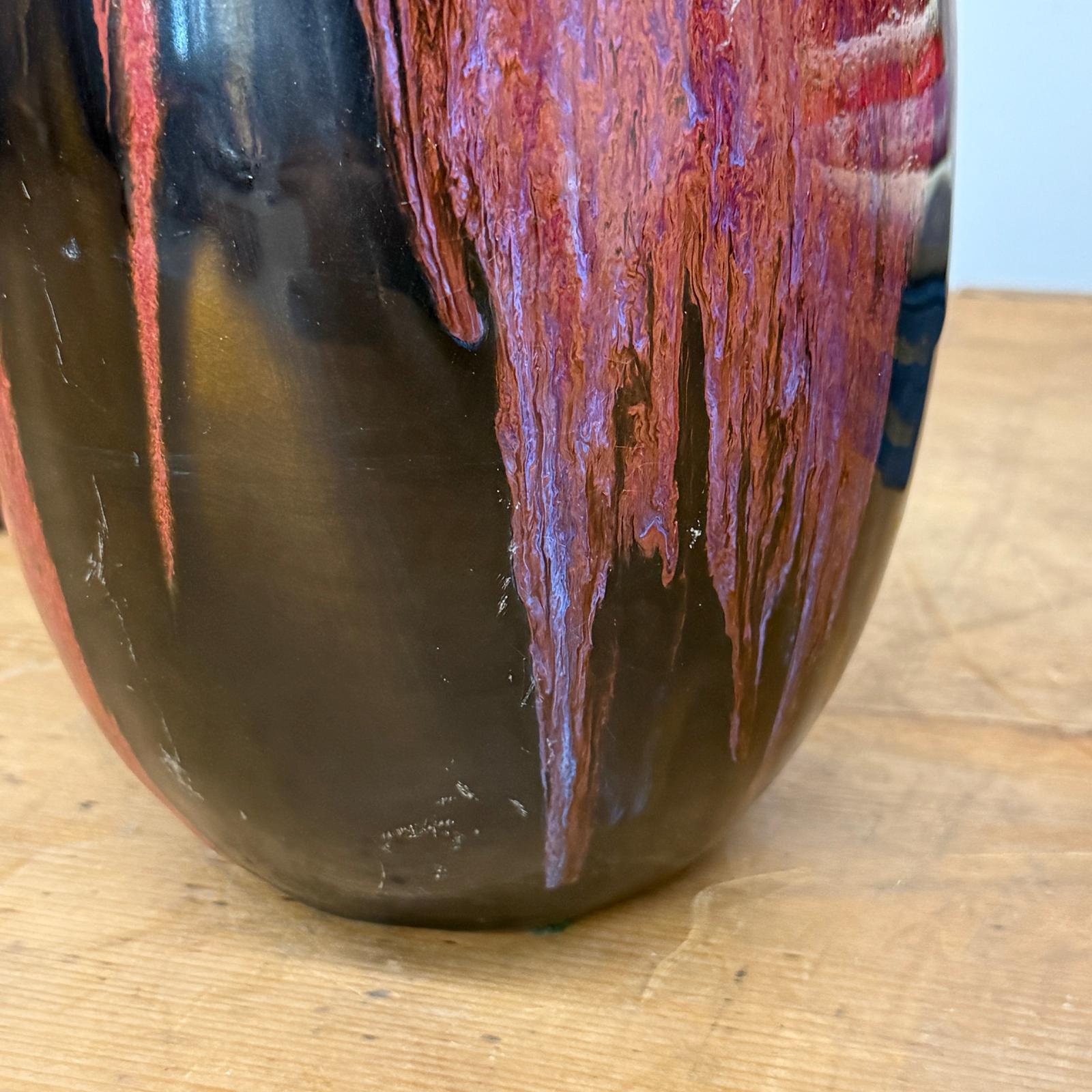 Red and Black Glazed Ceramic Vase with Skinny Neck - FEA Home