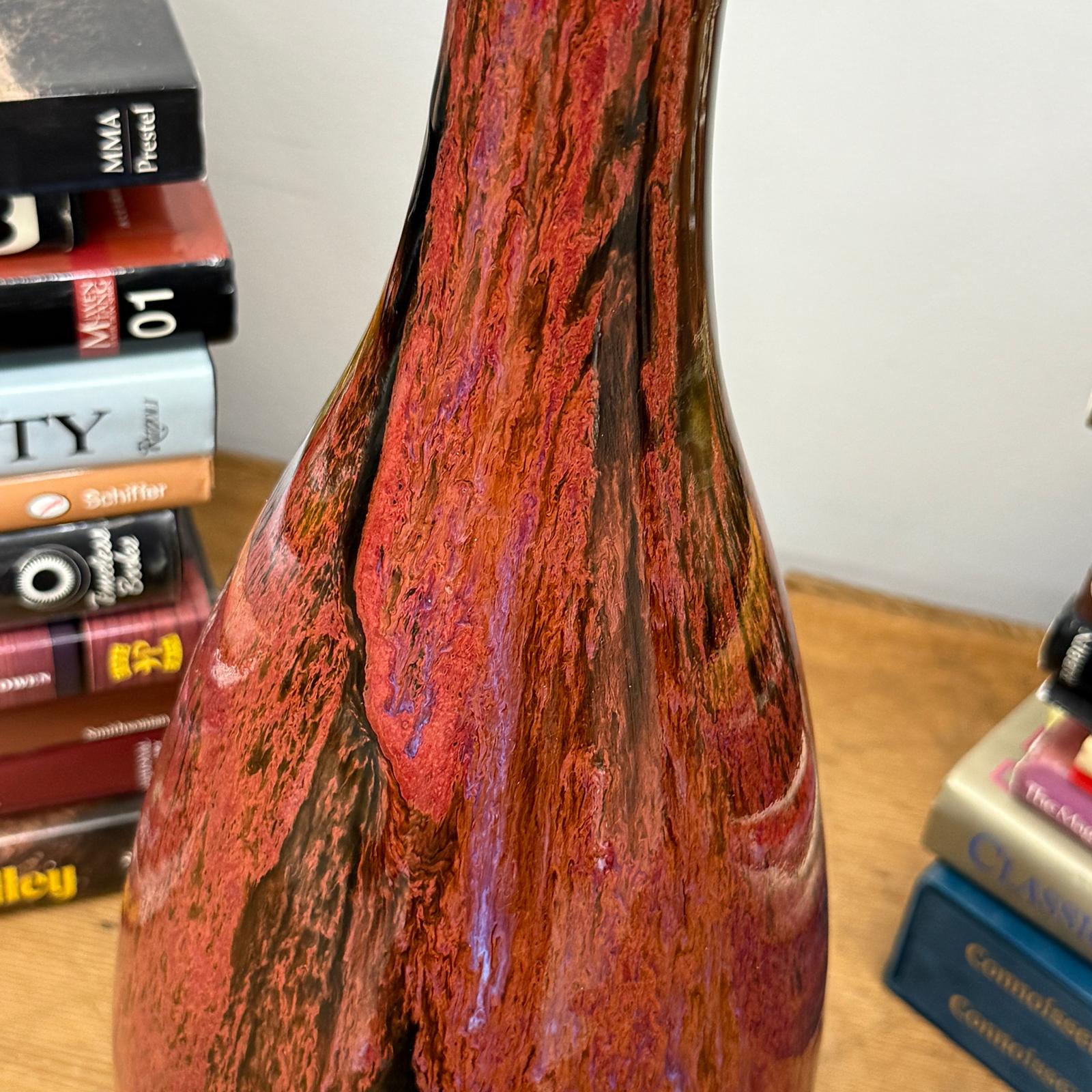 Red and Black Glazed Ceramic Vase with Skinny Neck - FEA Home