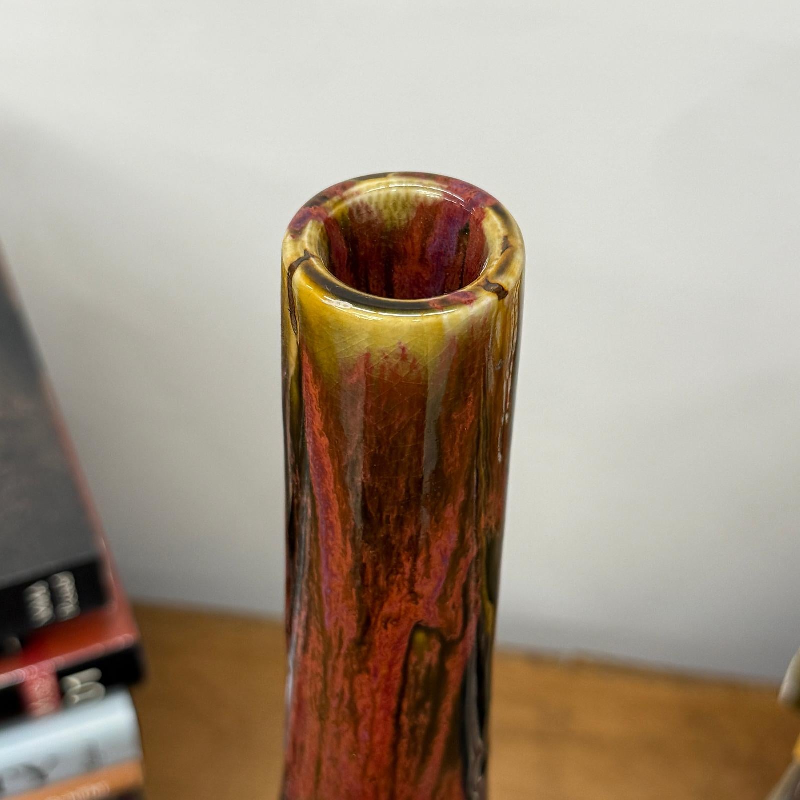 Red and Black Glazed Ceramic Vase with Skinny Neck - FEA Home
