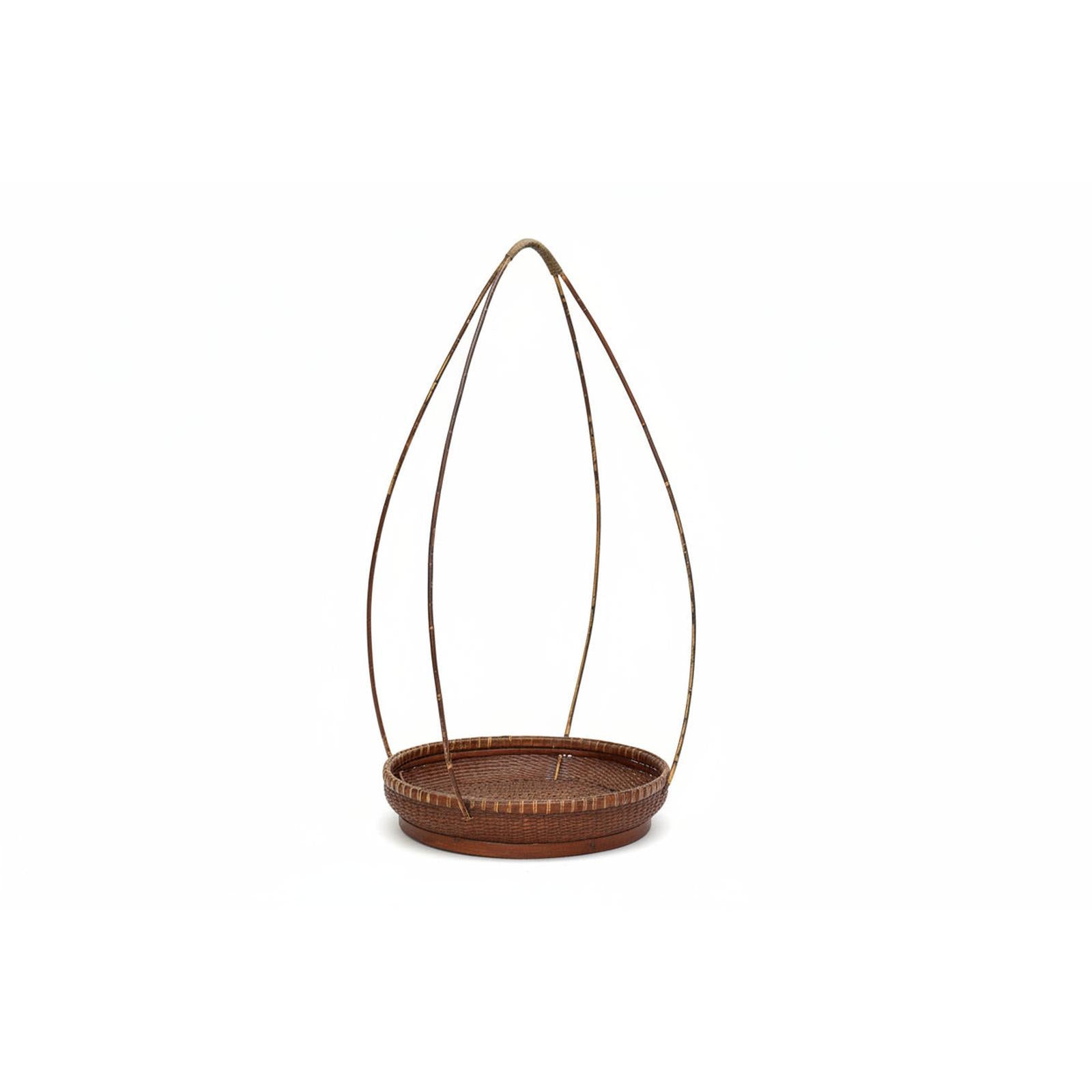 Red Brown Woven Bamboo Tray Basket with Tall Handle - FEA Home