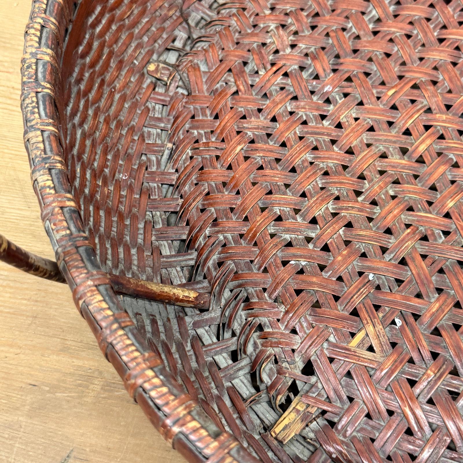 Red Brown Woven Bamboo Tray Basket with Tall Handle - FEA Home