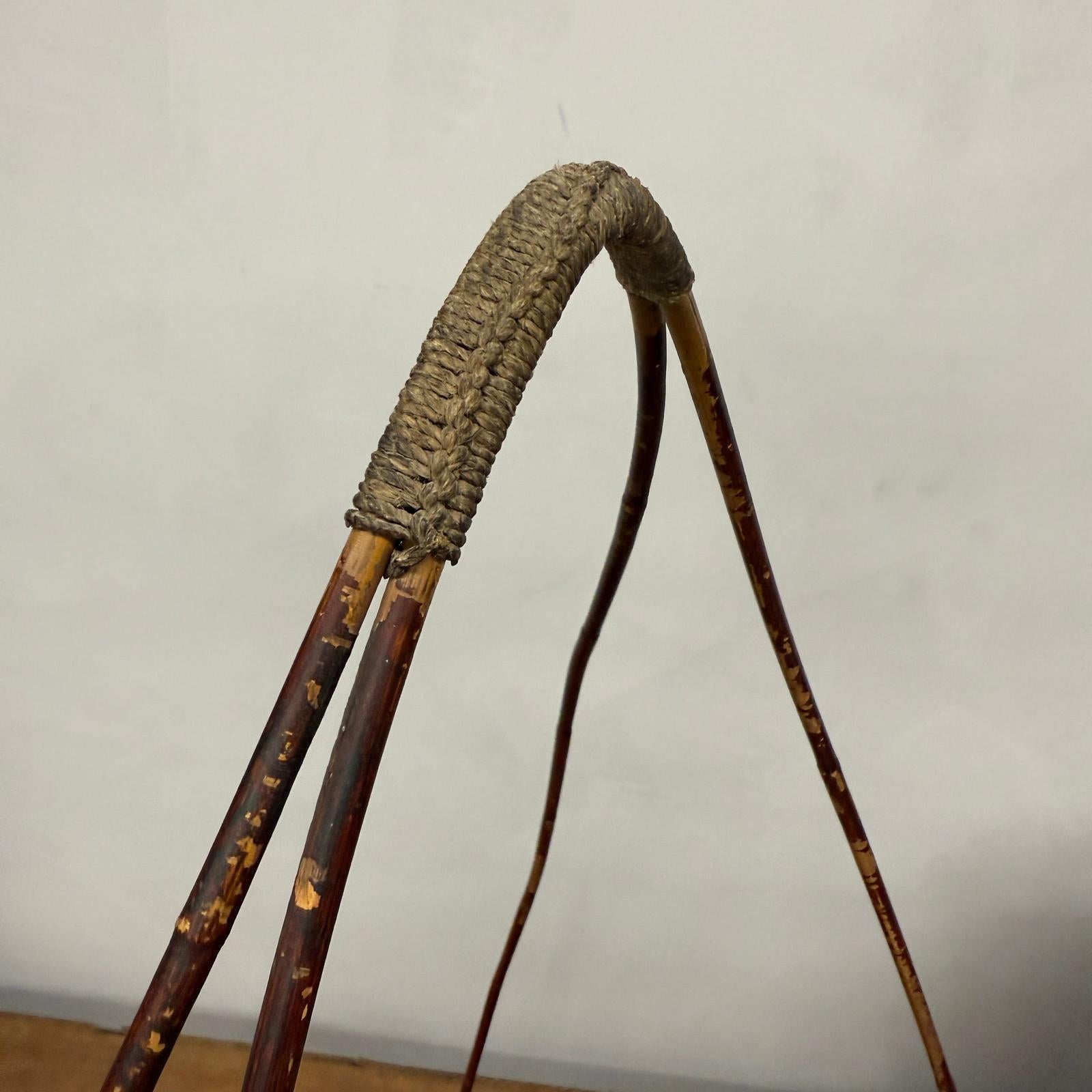 Red Brown Woven Bamboo Tray Basket with Tall Handle - FEA Home