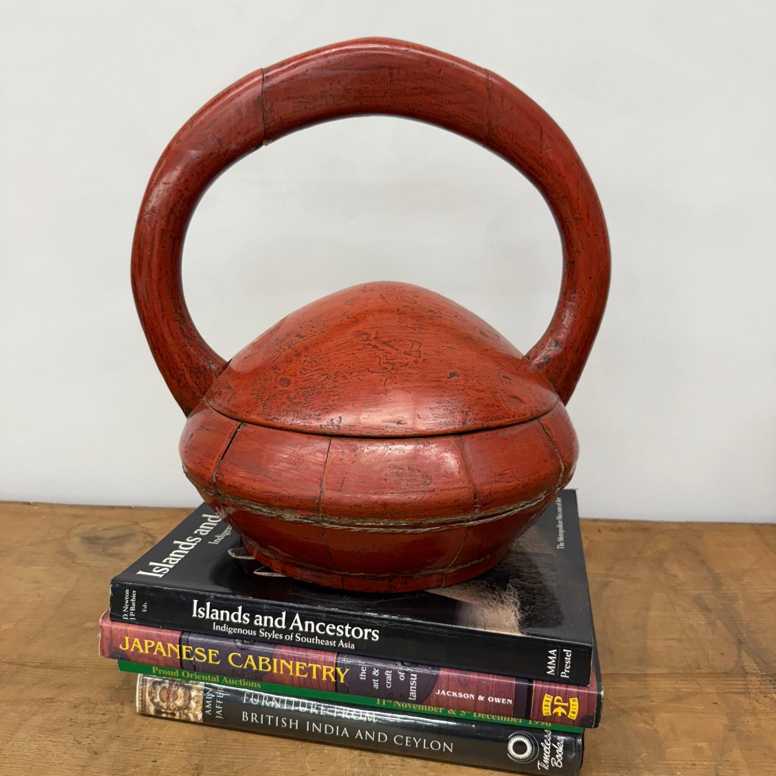 Red Wooden Carrying Basket with Removable Lid - FEA Home