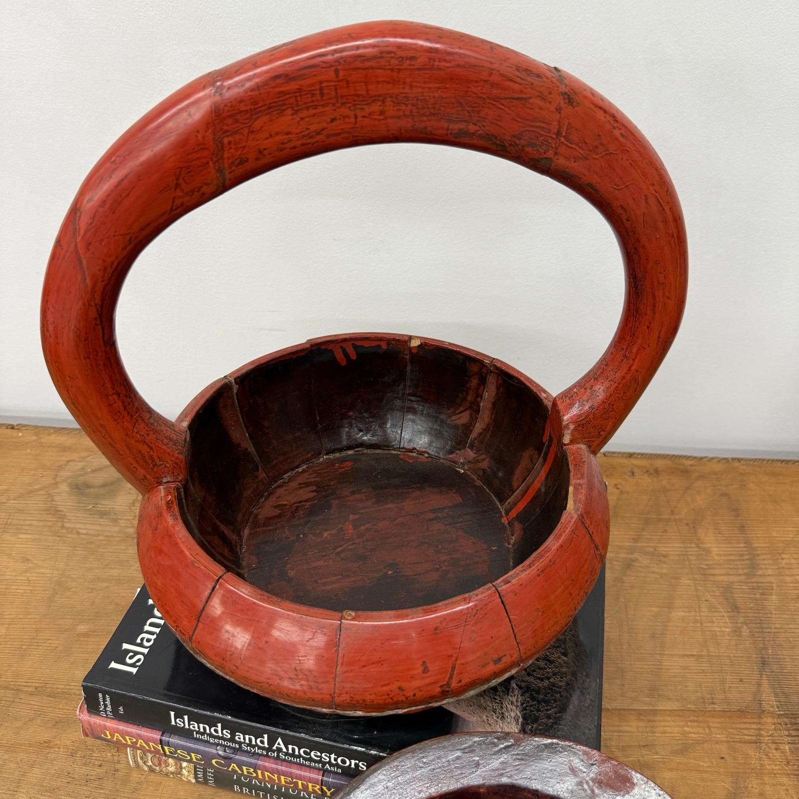 Red Wooden Carrying Basket with Removable Lid - FEA Home