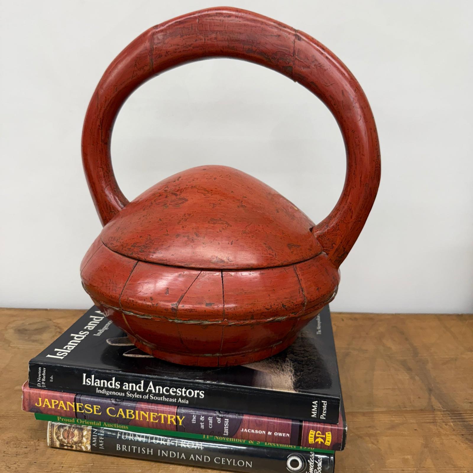 Red Wooden Carrying Basket with Removable Lid - FEA Home