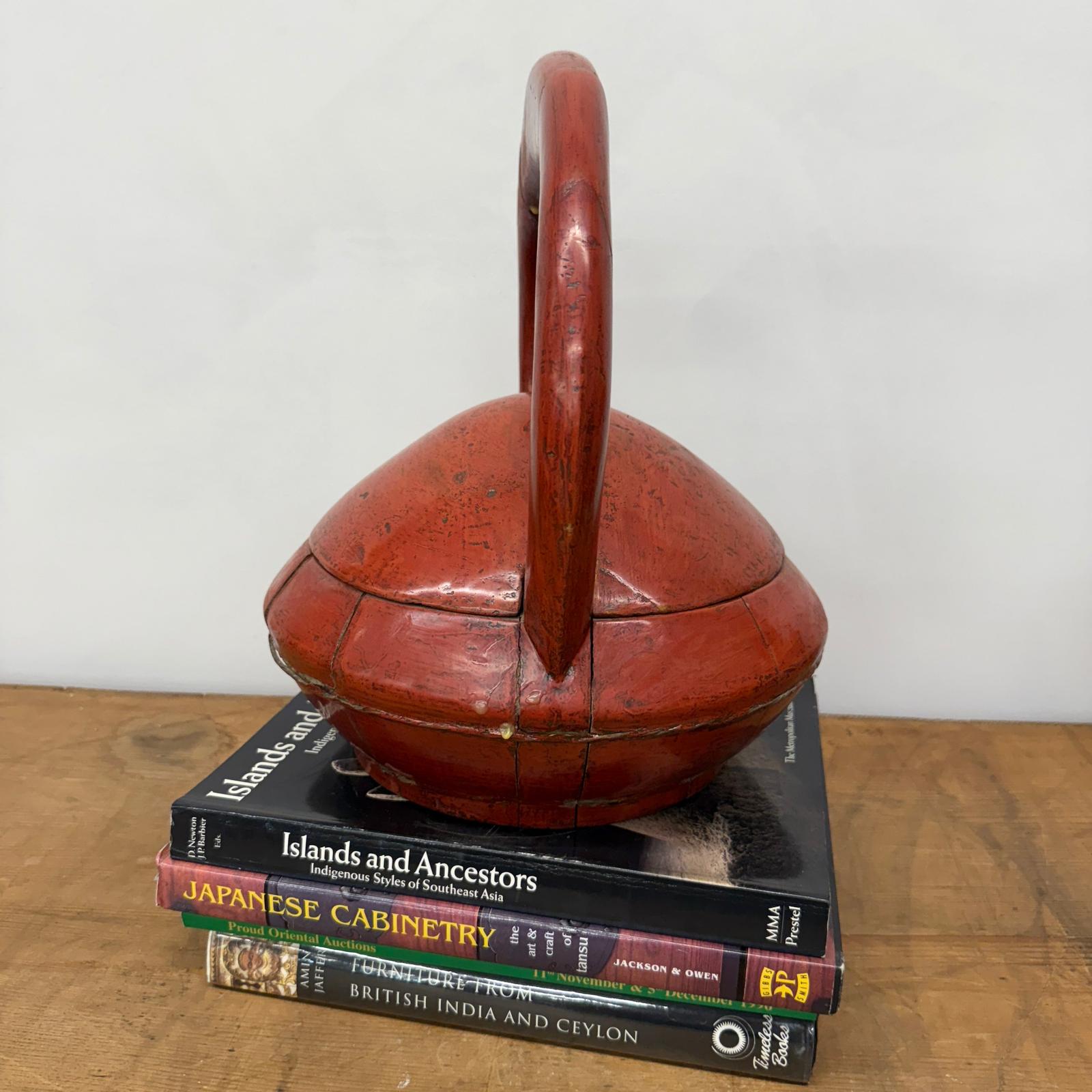 Red Wooden Carrying Basket with Removable Lid - FEA Home