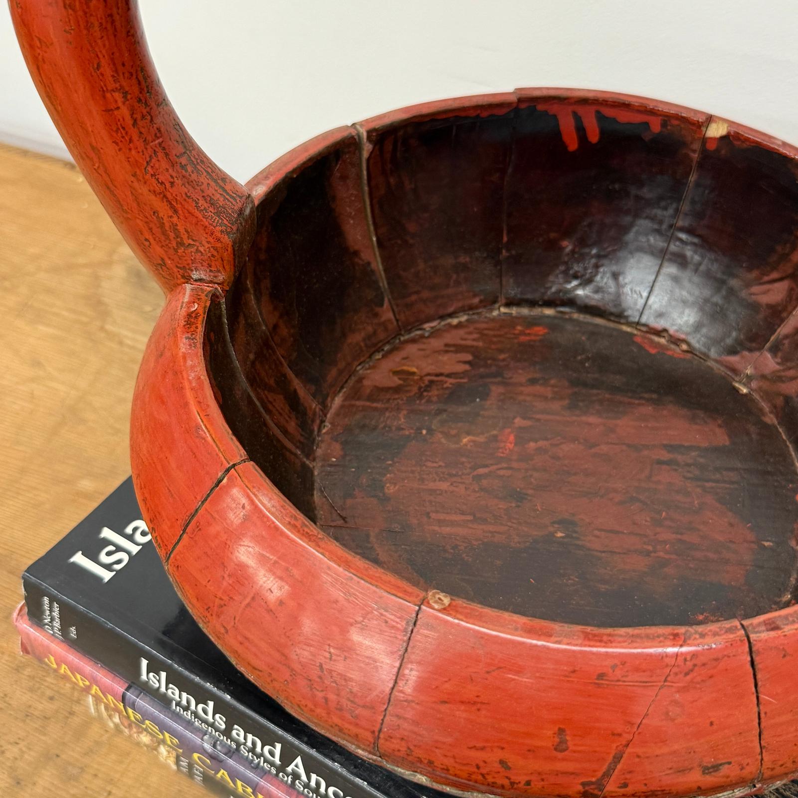 Red Wooden Carrying Basket with Removable Lid - FEA Home