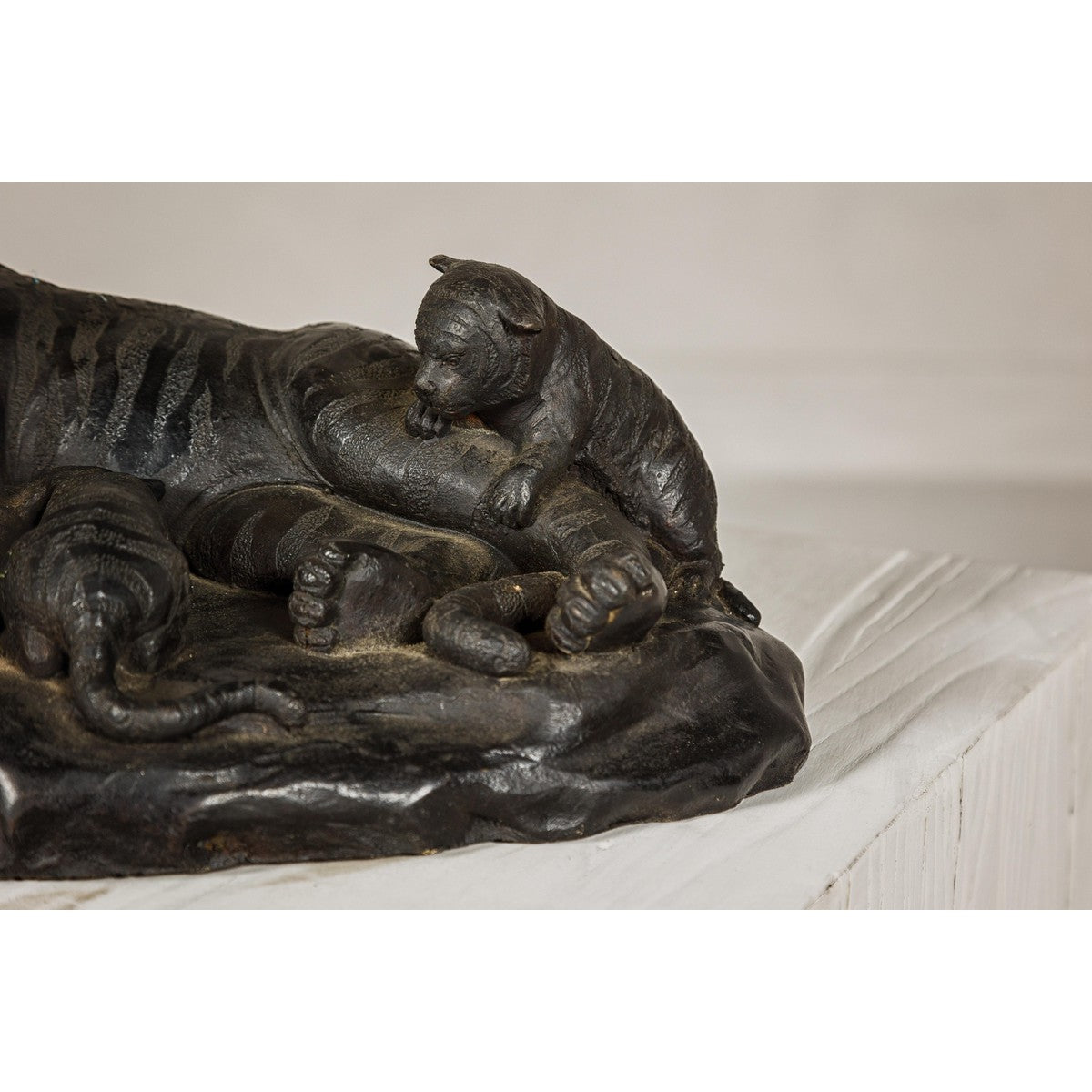 Family of Tigers Lost Wax Bronze Table Top Statuette with Dark Patina-5. Asian &amp; Chinese Furniture, Art, Antiques, Vintage Home Décor for sale at FEA Home
