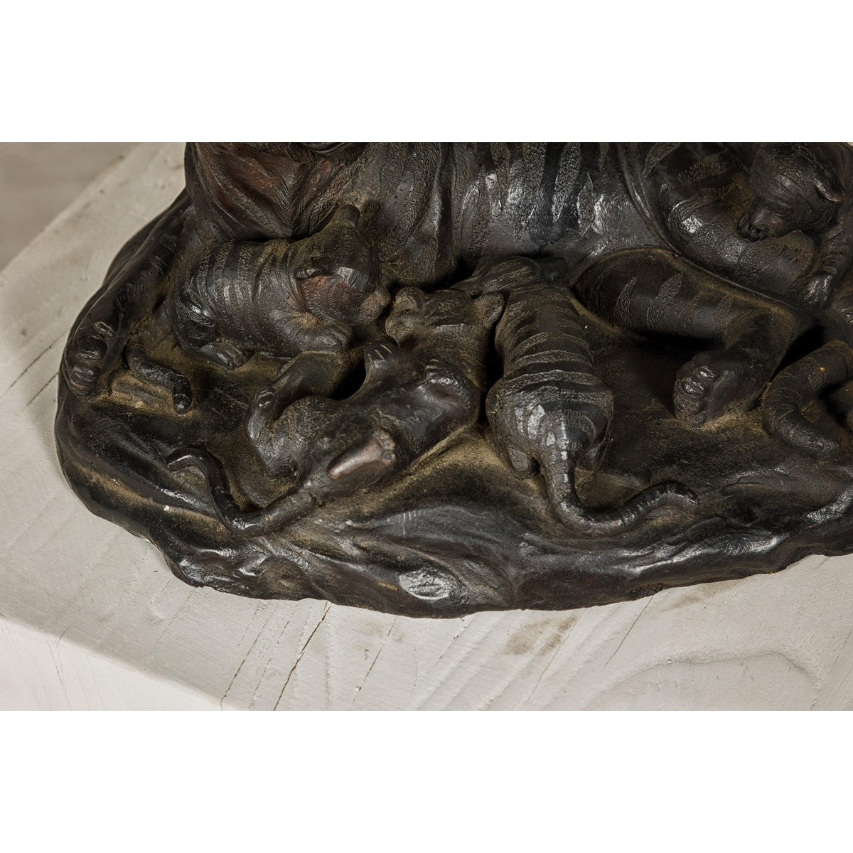Family of Tigers Lost Wax Bronze Table Top Statuette with Dark Patina-6. Asian &amp; Chinese Furniture, Art, Antiques, Vintage Home Décor for sale at FEA Home