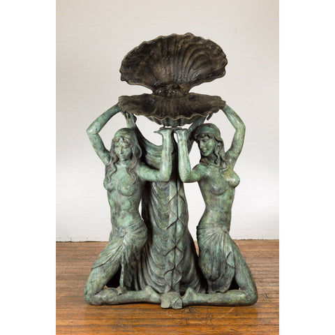 Bronze Greco Roman Inspired Fountain Depicting Three Nymphs Holding a Clamshell-RG102-1. Asian & Chinese Furniture, Art, Antiques, Vintage Home Décor for sale at FEA Home