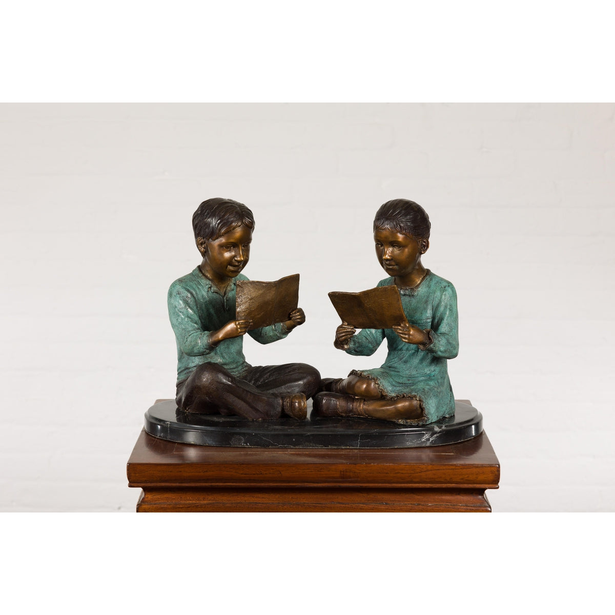 Bronze Tabletop Sculpture of Children Reading-2. Asian & Chinese Furniture, Art, Antiques, Vintage Home Décor for sale at FEA Home