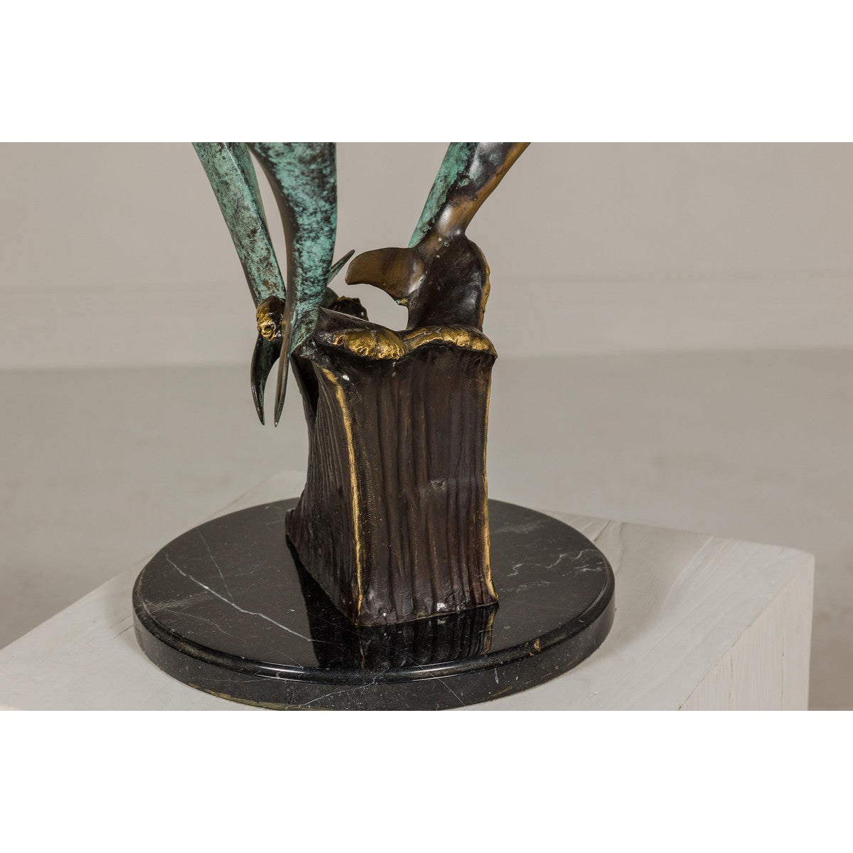 Bronze Triple Dolphin Table Base Sculpture with Verdigri Patina and Marble Stand-10. Asian &amp; Chinese Furniture, Art, Antiques, Vintage Home Décor for sale at FEA Home