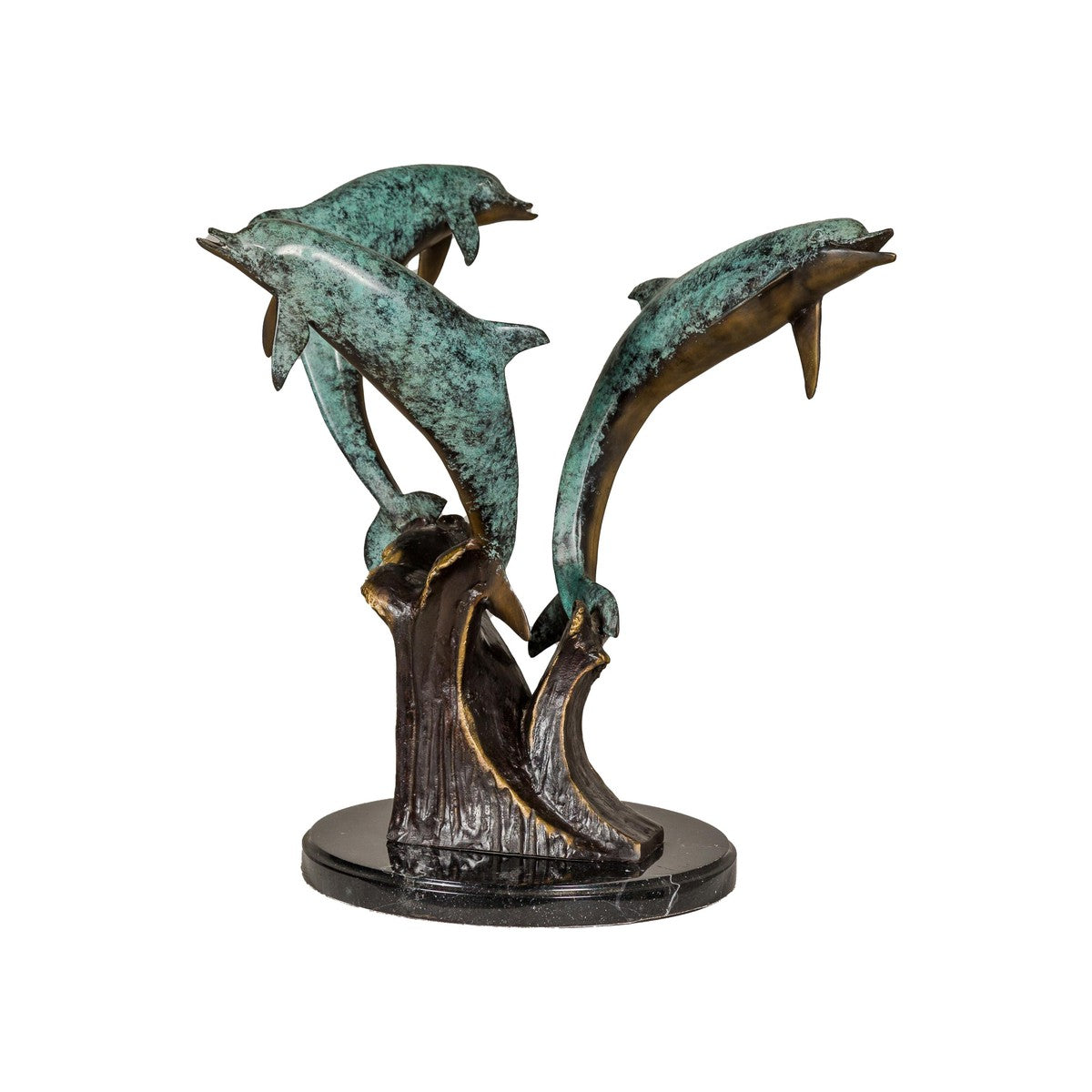 Bronze Triple Dolphin Table Base Sculpture with Verdigri Patina and Marble Stand-14. Asian &amp; Chinese Furniture, Art, Antiques, Vintage Home Décor for sale at FEA Home