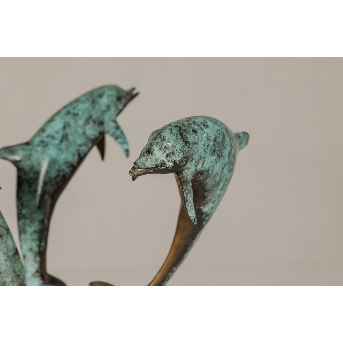 Bronze Triple Dolphin Table Base Sculpture with Verdigri Patina and Marble Stand-5. Asian &amp; Chinese Furniture, Art, Antiques, Vintage Home Décor for sale at FEA Home