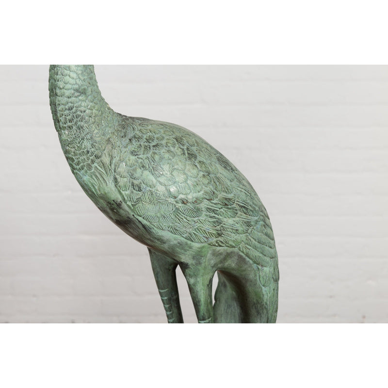 Pair of Mint Green Bronze Crane Fountain Statues-RG1166-10. Asian & Chinese Furniture, Art, Antiques, Vintage Home Décor for sale at FEA Home
