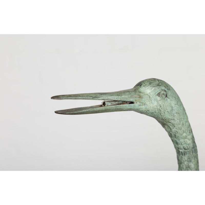 Pair of Mint Green Bronze Crane Fountain Statues-RG1166-12. Asian & Chinese Furniture, Art, Antiques, Vintage Home Décor for sale at FEA Home