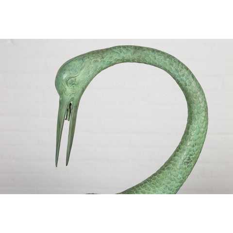 Pair of Mint Green Bronze Crane Fountain Statues-RG1166-13. Asian & Chinese Furniture, Art, Antiques, Vintage Home Décor for sale at FEA Home