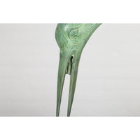 Pair of Mint Green Bronze Crane Fountain Statues
