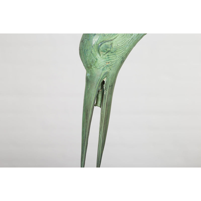 Pair of Mint Green Bronze Crane Fountain Statues-RG1166-14. Asian & Chinese Furniture, Art, Antiques, Vintage Home Décor for sale at FEA Home