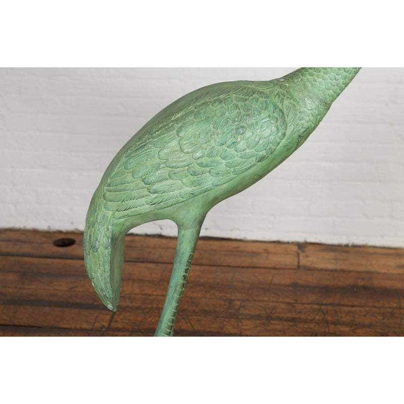 Pair of Mint Green Bronze Crane Fountain Statues-RG1166-15. Asian & Chinese Furniture, Art, Antiques, Vintage Home Décor for sale at FEA Home
