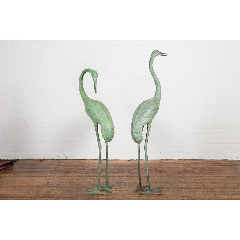 Pair of Mint Green Bronze Crane Fountain Statues-RG1166-16. Asian & Chinese Furniture, Art, Antiques, Vintage Home Décor for sale at FEA Home