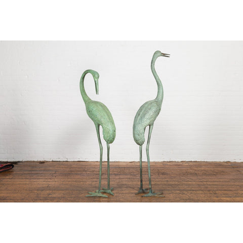 Pair of Mint Green Bronze Crane Fountain Statues-RG1166-16. Asian & Chinese Furniture, Art, Antiques, Vintage Home Décor for sale at FEA Home