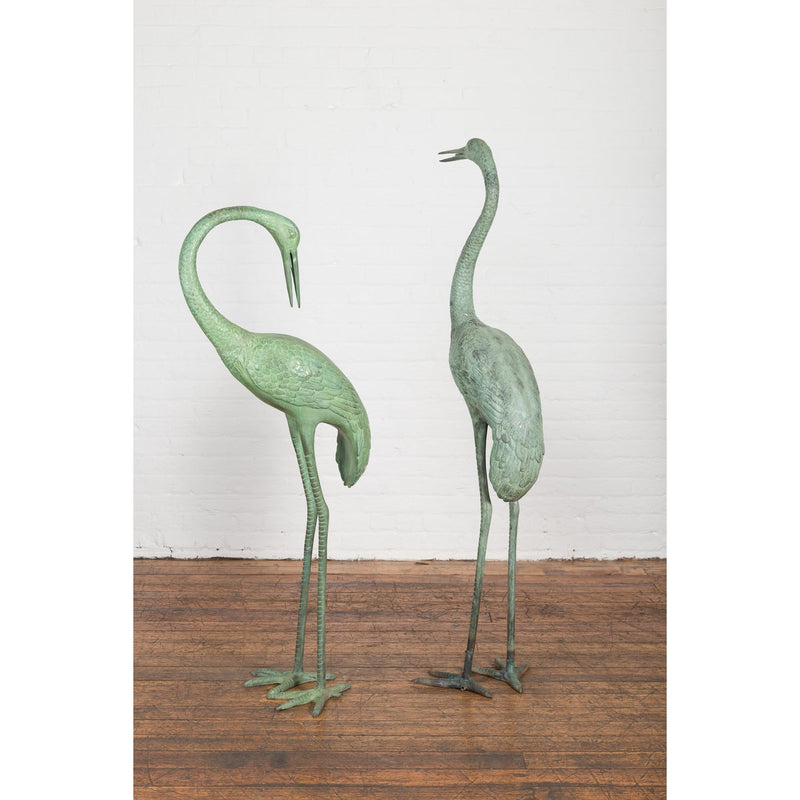 Pair of Mint Green Bronze Crane Fountain Statues-RG1166-4. Asian & Chinese Furniture, Art, Antiques, Vintage Home Décor for sale at FEA Home