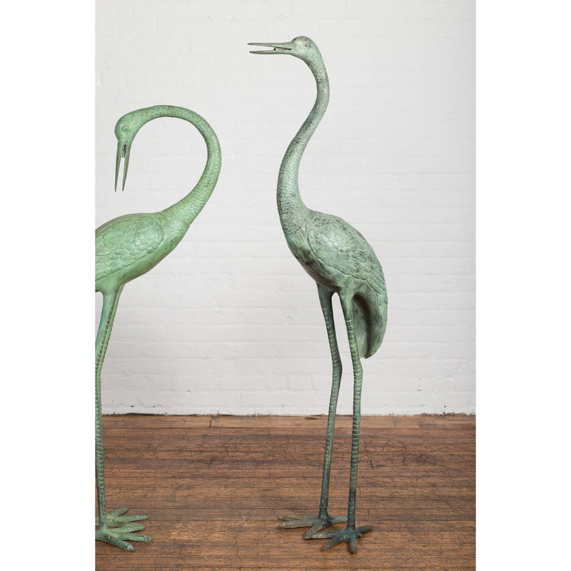 Pair of Mint Green Bronze Crane Fountain Statues-RG1166-5. Asian & Chinese Furniture, Art, Antiques, Vintage Home Décor for sale at FEA Home