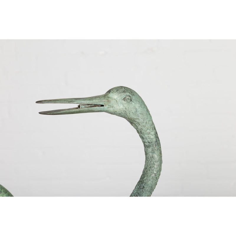 Pair of Mint Green Bronze Crane Fountain Statues-RG1166-9. Asian & Chinese Furniture, Art, Antiques, Vintage Home Décor for sale at FEA Home