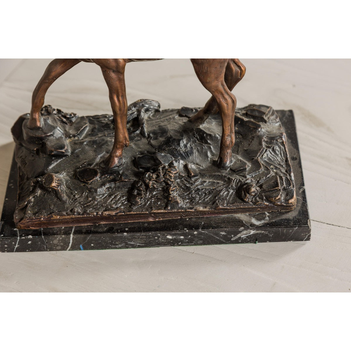Bronze Deer Sculpture Mounted on Marble and Bronze Textured Base-12. Asian &amp; Chinese Furniture, Art, Antiques, Vintage Home Décor for sale at FEA Home