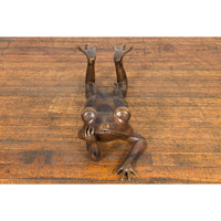 Daydreaming Frog Bronze Sculpture with Golden Patina, Tubed as a Fountain