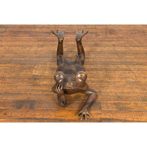 Daydreaming Frog Bronze Sculpture with Golden Patina, Tubed as a Fountain-RG1334-13. Asian & Chinese Furniture, Art, Antiques, Vintage Home Décor for sale at FEA Home