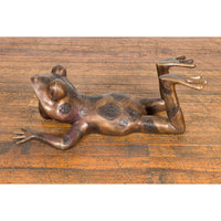 Daydreaming Frog Bronze Sculpture with Golden Patina, Tubed as a Fountain