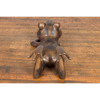 Daydreaming Frog Bronze Sculpture with Golden Patina, Tubed as a Fountain