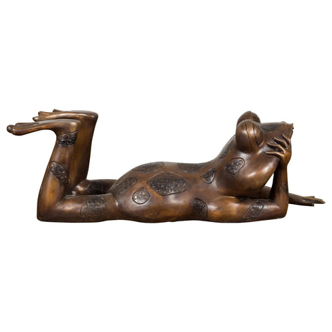 Daydreaming Frog Bronze Sculpture with Golden Patina, Tubed as a Fountain-RG1334-17. Asian & Chinese Furniture, Art, Antiques, Vintage Home Décor for sale at FEA Home