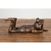 Daydreaming Frog Bronze Sculpture with Golden Patina, Tubed as a Fountain