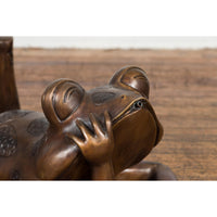 Daydreaming Frog Bronze Sculpture with Golden Patina, Tubed as a Fountain