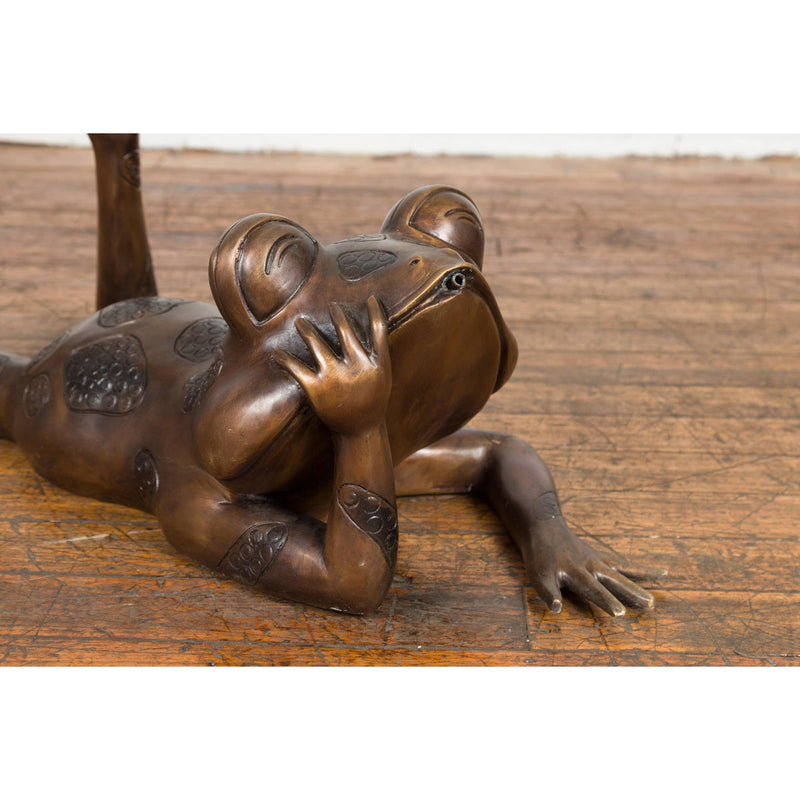 Daydreaming Frog Bronze Sculpture with Golden Patina, Tubed as a Fountain-RG1334-9. Asian & Chinese Furniture, Art, Antiques, Vintage Home Décor for sale at FEA Home