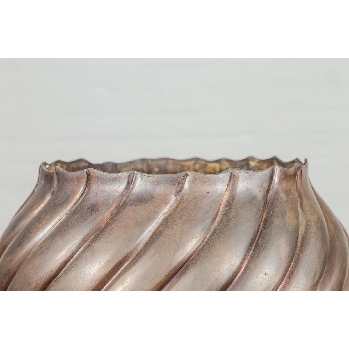 Bronze Cylindrical Urn with Wave Motifs and Scalloped Opening, Pair Available-7. Asian &amp; Chinese Furniture, Art, Antiques, Vintage Home Décor for sale at FEA Home