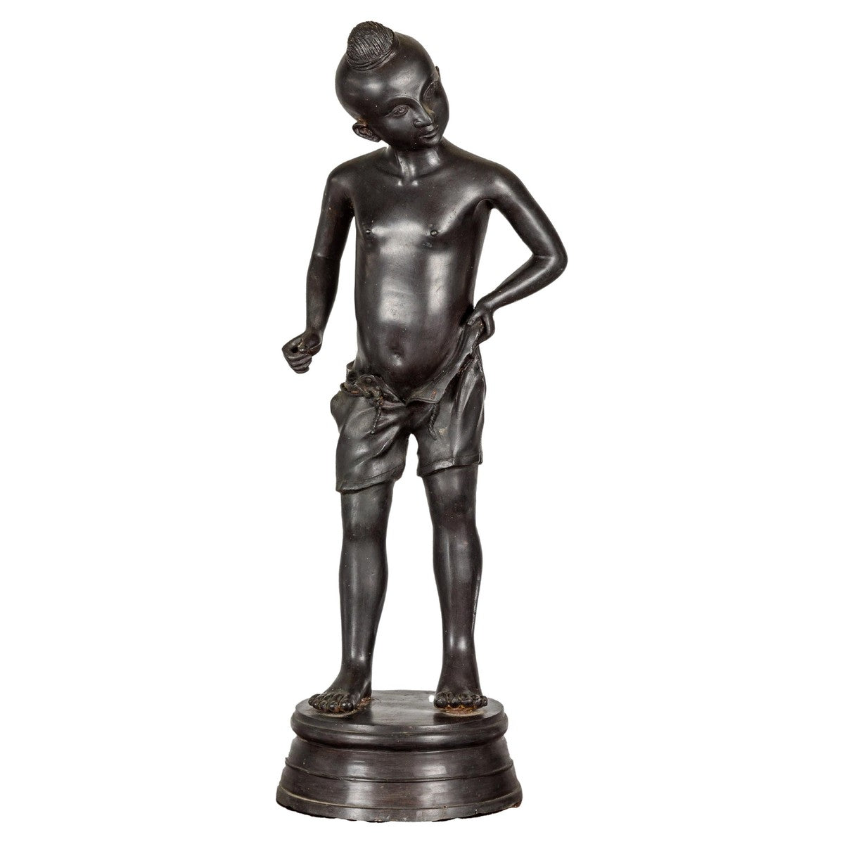 Asian Young Boy Bronze Tabletop Statuette in Dark Patina-1. Asian & Chinese Furniture, Art, Antiques, Vintage Home Décor for sale at FEA Home