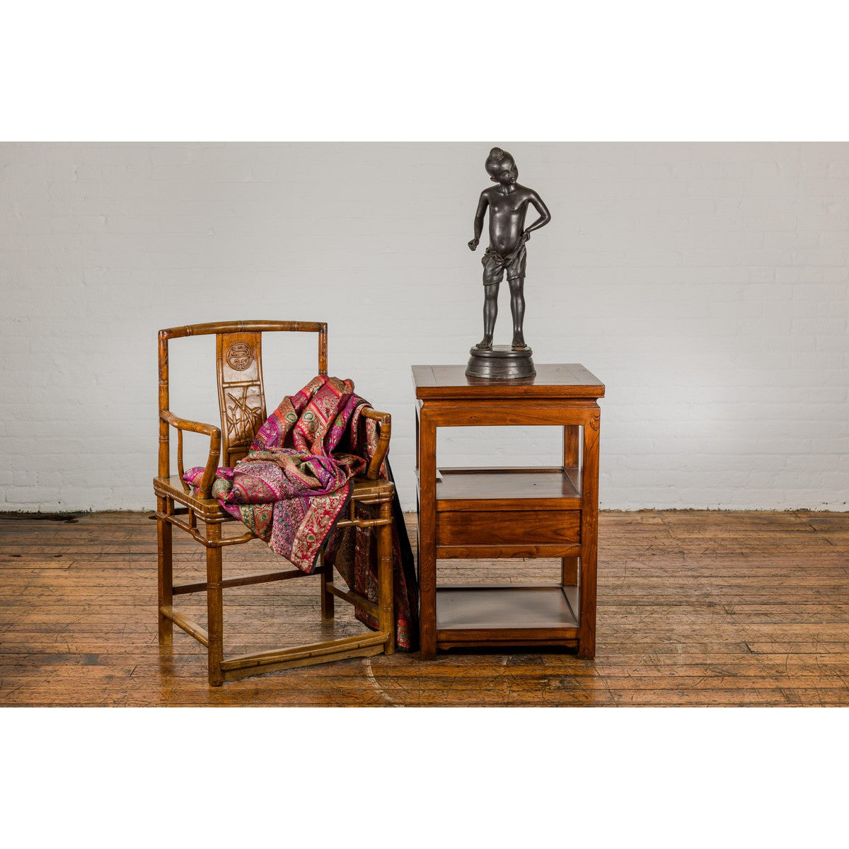 Asian Young Boy Bronze Tabletop Statuette in Dark Patina-2. Asian & Chinese Furniture, Art, Antiques, Vintage Home Décor for sale at FEA Home