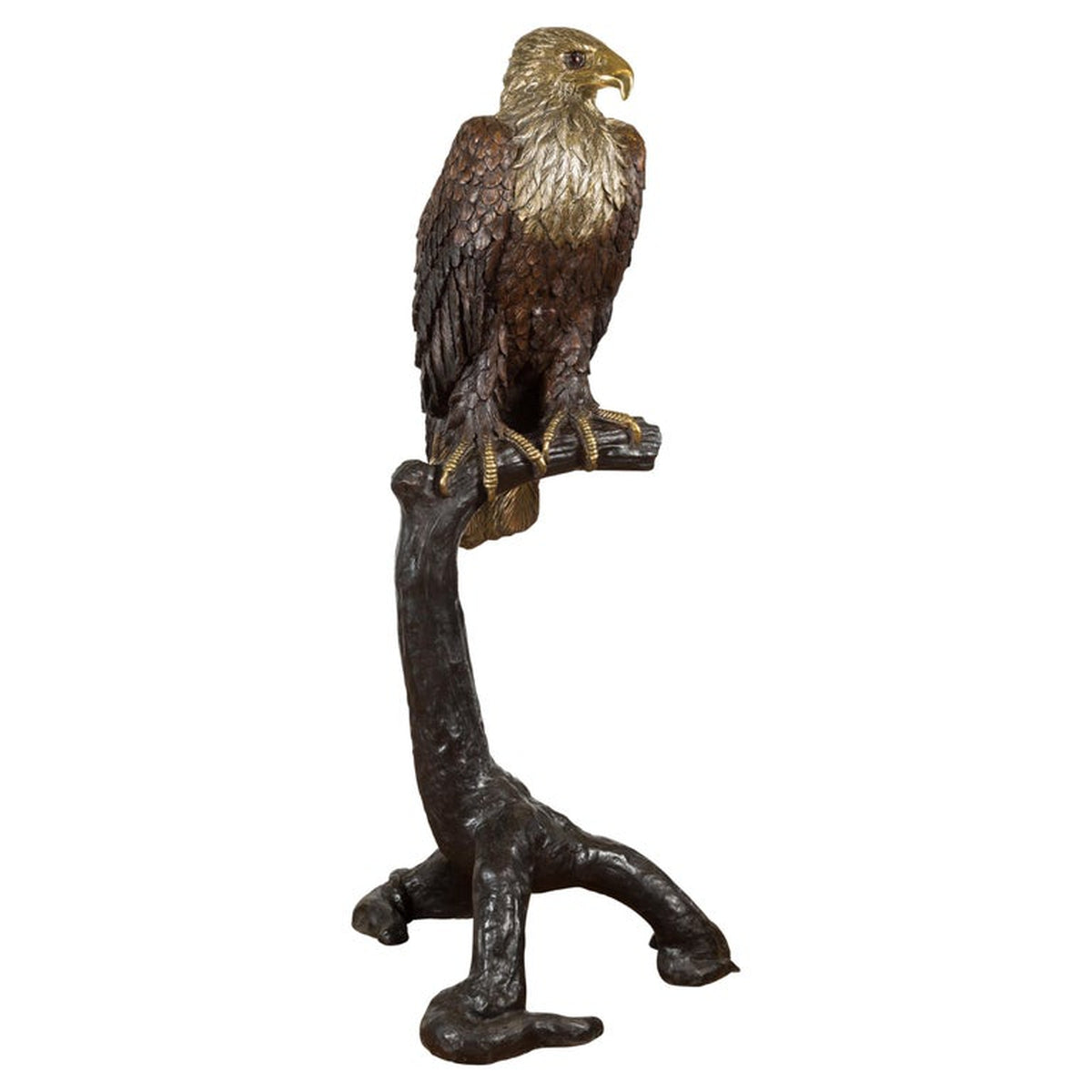 Bronze Statue of an Eagle Perched on a Branch with Gold and Silver Highlights-1. Asian & Chinese Furniture, Art, Antiques, Vintage Home Décor for sale at FEA Home