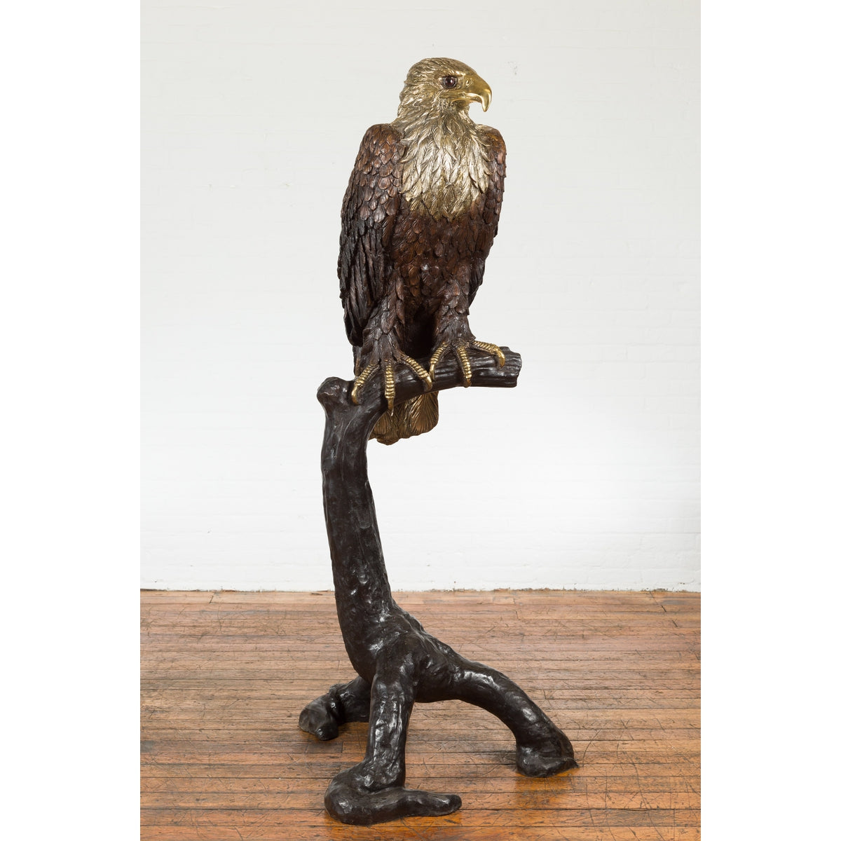 Bronze Statue of an Eagle Perched on a Branch with Gold and Silver Highlights-2. Asian & Chinese Furniture, Art, Antiques, Vintage Home Décor for sale at FEA Home