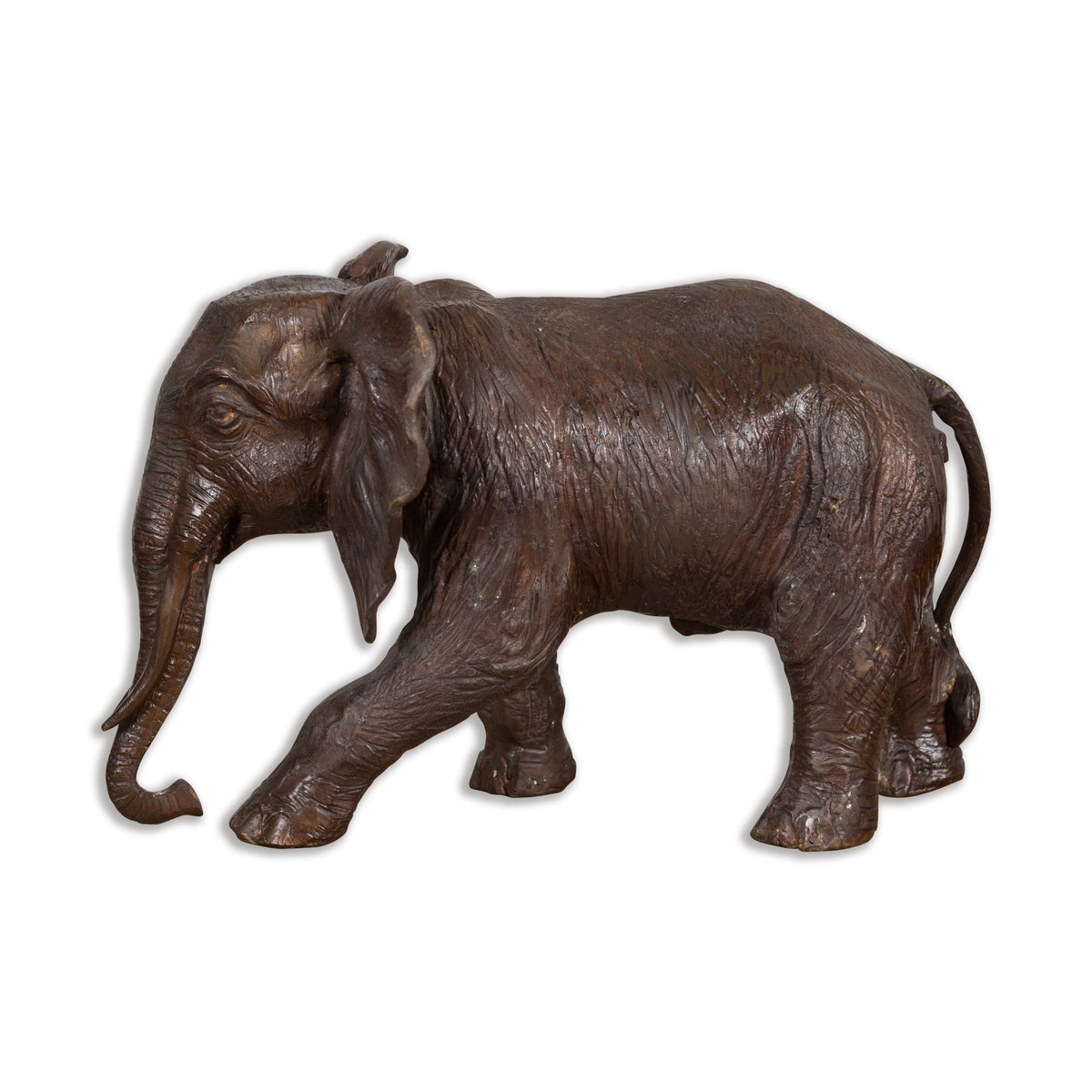 Walking Baby Elephant Lost Wax Cast Bronze Tabletop Sculpture with Dark Patina-1. Asian & Chinese Furniture, Art, Antiques, Vintage Home Décor for sale at FEA Home