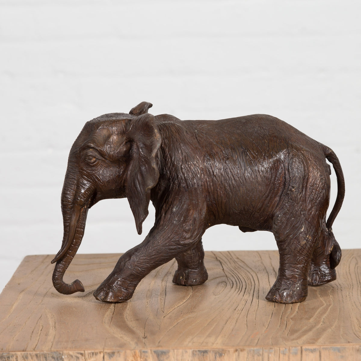 Walking Baby Elephant Lost Wax Cast Bronze Tabletop Sculpture with Dark Patina-2. Asian & Chinese Furniture, Art, Antiques, Vintage Home Décor for sale at FEA Home