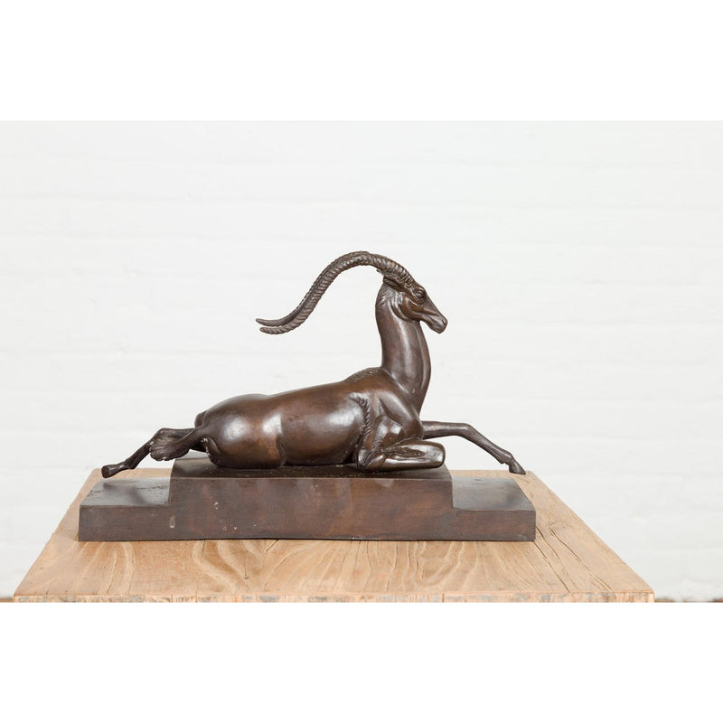 Art Deco Style Bronze Gazelle on Stepped Base after Pierre Le Faguays-RG2138-14. Asian & Chinese Furniture, Art, Antiques, Vintage Home Décor for sale at FEA Home