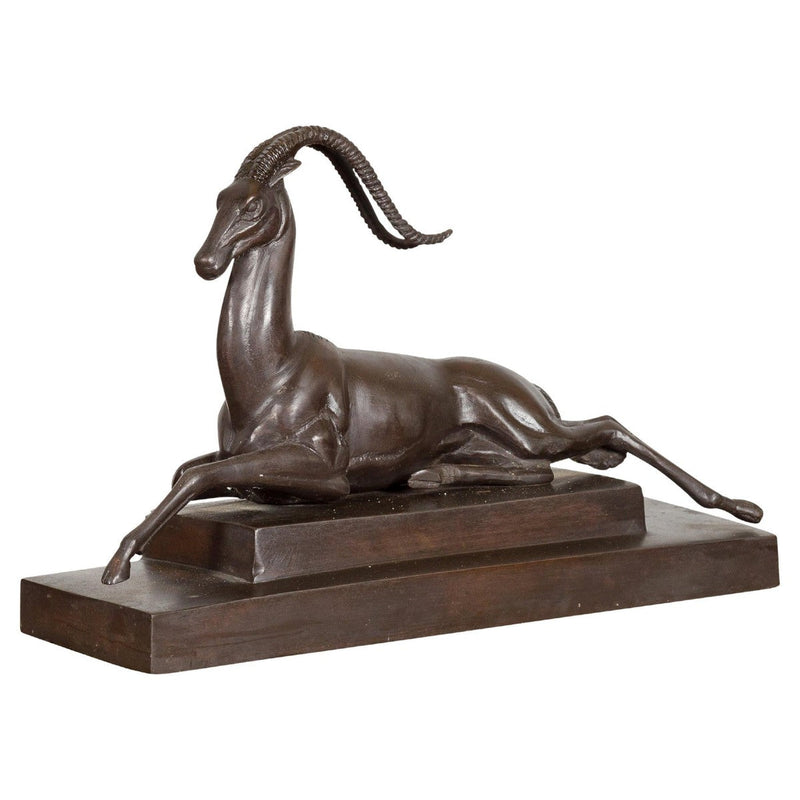 Art Deco Style Bronze Gazelle on Stepped Base after Pierre Le Faguays-RG2138-1. Asian & Chinese Furniture, Art, Antiques, Vintage Home Décor for sale at FEA Home