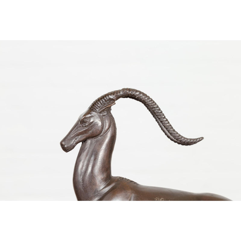 Art Deco Style Bronze Gazelle on Stepped Base after Pierre Le Faguays-RG2138-6. Asian & Chinese Furniture, Art, Antiques, Vintage Home Décor for sale at FEA Home