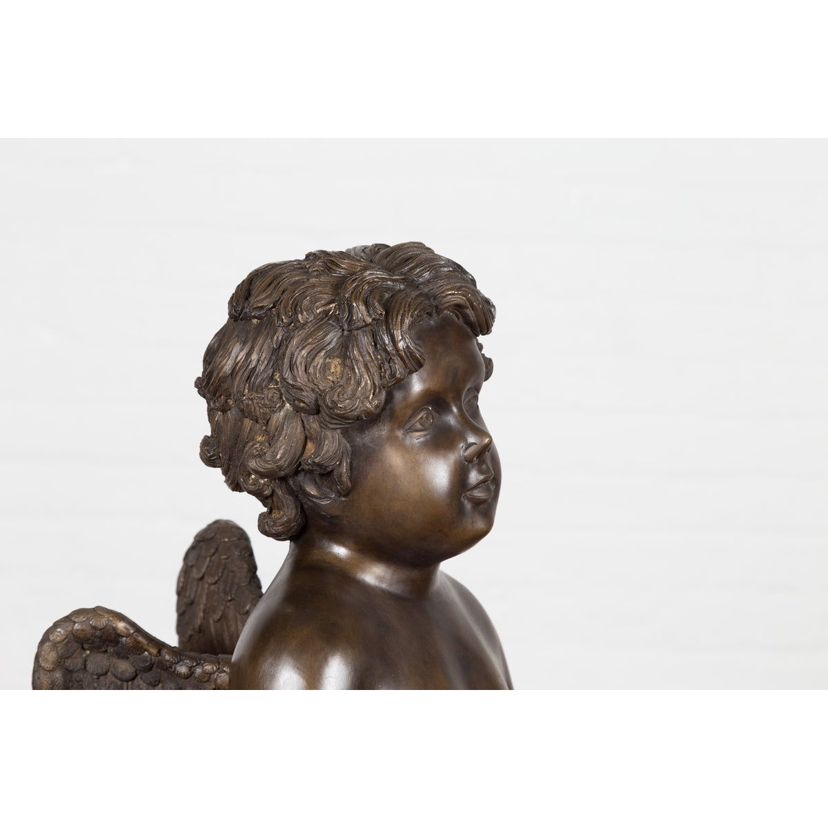 Lost Wax Bronze Statue of a Winged Cherub Standing on a Shell in Dark Patina-11. Asian &amp; Chinese Furniture, Art, Antiques, Vintage Home Décor for sale at FEA Home