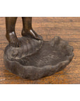 Lost Wax Bronze Statue of a Winged Cherub Standing on a Shell in Dark Patina-13. Asian & Chinese Furniture, Art, Antiques, Vintage Home Décor for sale at FEA Home